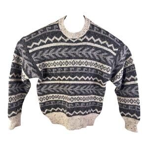 VINTAGE Peter England Wool Sweater Adult XL Thick Cable Knit Crew Neck Fisherman